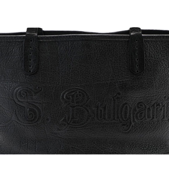BVLGARI Black Leather Sotirio Logo Tote - Picture 8 of 10